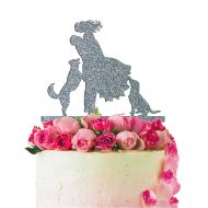United Craft Supplies Wedding Cake Topper Bride and Groom Hug Each Other with Dog 4 Color Types and 24 Colors (Glitter Colors)
