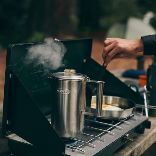 스텐리 Stanley Camp Percolator w/Silicone Cool Grip - Easy Carry, 6 Cup Stainless Steel Coffee Pot, 1.1 QT Old School Coffee Maker