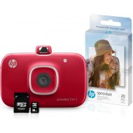HP Sprocket 2-in-1 Portable Photo Printer & Instant Camera Bundle with 8GB microSD Card and Zink Photo Paper ? Red (5MS97A)