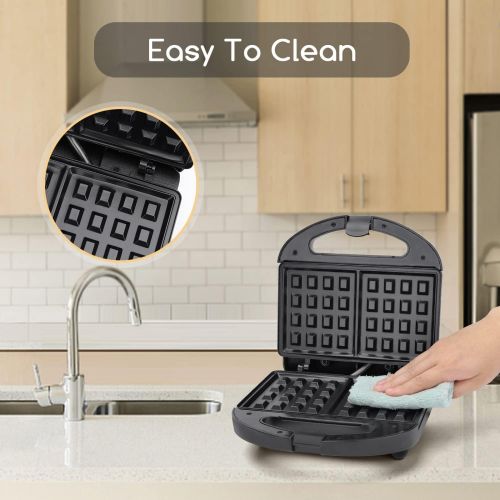  Waffle Maker, Aigostar Non Stick Waffle Irons, Compact 2 Slice Waffle Makers for Breakfast, Snacks, PFOA Free, ETL Certificated, Black/Silver