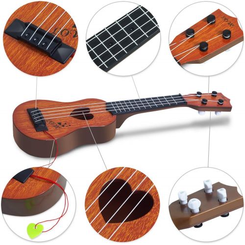  [아마존베스트]hhobby stars Kids Guitar Musical Toy Ukulele Classical Instrument(Brown),with Extra Harmonica 16 Holes