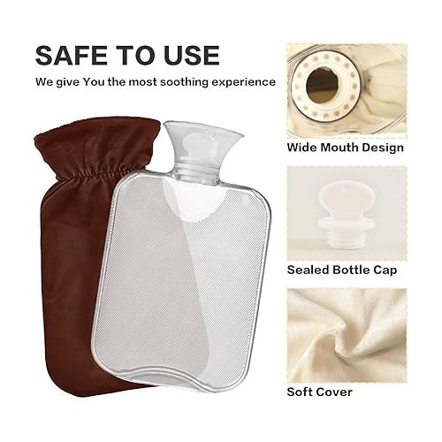  hot Water Bottle with Velvet Cover 2 Liter fashy Shoulder ice Pack for Injuries, Hand & Feet Warmer Black Bean