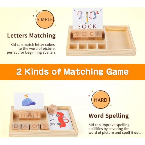  [아마존베스트]Joqutoys Matching Letter Game for Toddlers, Wooden Letter Spelling and Reading Games for Kids, Montessori Educational Word Spell Learning Toys for Boys Girls Gifts (30pcs Flashcard