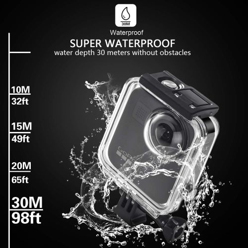  [아마존베스트]Sruim Waterproof Housing Case for Gopro Max Action Camera, Underwater Diving Protective Shell 30M with Bracket Accessories