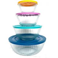 pyrex 100+ Years Glass Mixing Bowls 8-Piece Improved (Limited Edition) - Assorted Colors Lid