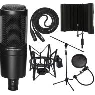 Audio-Technica AT2020 Cardioid Condenser Microphone with XLR Cable, Spider Microphone Shockmount, Isolation Shield