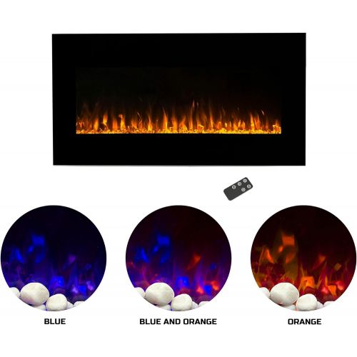  Northwest (Black 36-Inch Electric Fireplace Wall Mounted-LED Fire and Ice Flame, Adjustable Heat, and Brightness with Remote, (L) x (W) 5.7” x (H) 18