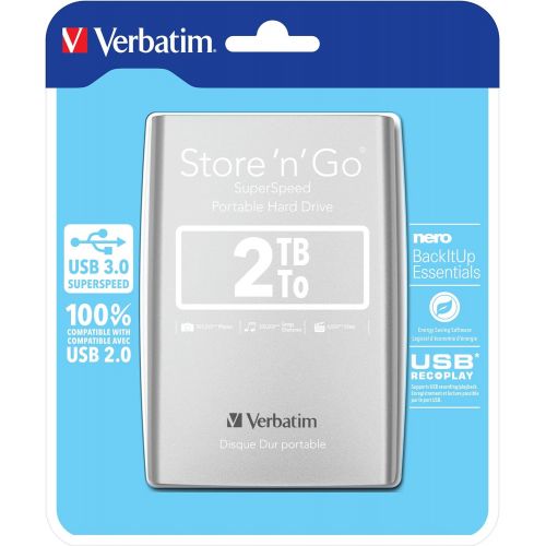  Verbatim 53189 2 TB Store n Go USB 3.0 Portable Hard Drive - Silver