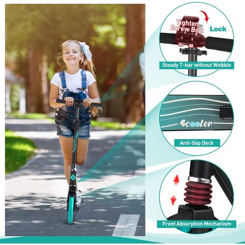  Beleev V5 Scooters for Kids 8 Years and up, Foldable Kick Scooter 2 Wheel, Shock Absorption Mechanism, Large 200mm Wheels Sport Commuter Scooters with Carry Strap for Adults Teens
