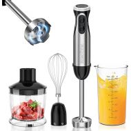 Bonsenkitchen HB3203 4-in-1 Electric Hand Blender, 1000 W Continuous Speeds, Stainless Steel, Whisk, 500 ml Chopper and 700 ml Measuring Cup for Baby Food, Black
