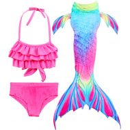 AMENON Girls 4 Pcs Swimsuits Mermaid Tails for Swimming Support Monofin Mermaid Swimwear Princess Bathing Suit Bikini Set