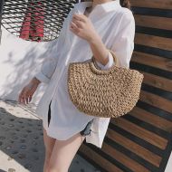 YUANLIFANG Straw Bag for Women Summer Yellow Grass Hollow Woven Rattan Bag Female Travel Fashion Moon Casual Handbag Tote