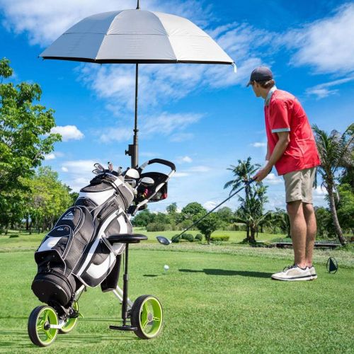  [아마존베스트]Tangkula Golf Push Cart, Foldable 3 Wheels Push Pull Cart, Lockable Golf Trolley with Seat Scoreboard Bag,Golf Push Cart