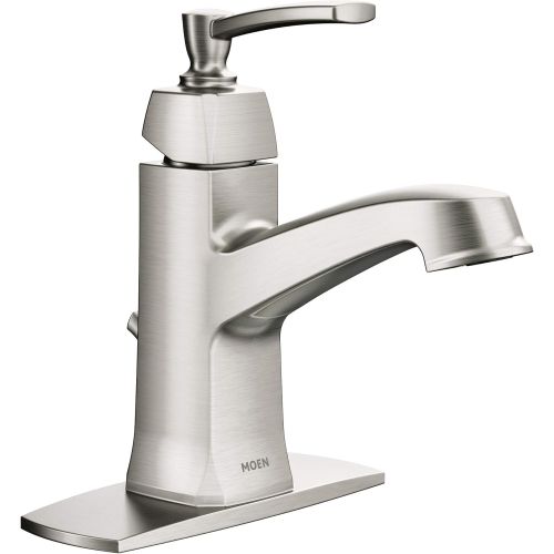  Moen WS84923 Conway One-Handle Single Hole or Centerset Bathroom Faucet with Drain Assembly, Spot Resist Brushed Nickel