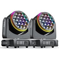 Moving Head Lights with 19X40W RGBW LEDs Bee Eye Stage Lights, Featuring Macro/Strobe/Dimmer/Pan/Tilt/Zoom and Rotating DMX512 DJ Light for Wedding Party Club Christmas (2 Packs)