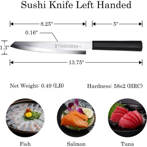  TUO Sashimi Sushi Yanagiba Knife Japanese Kitchen Knife 8.25 with High Carbon Stainless Steel Sharp Blade Slicing Carving Knife Left Handed Single Bevel Meteor Series