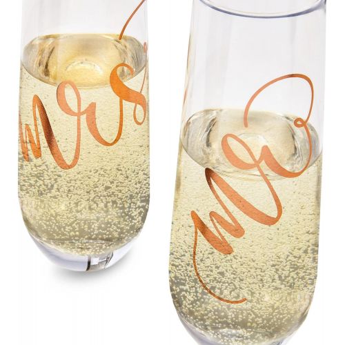  [아마존베스트]Juvale 2-Pack Rose Gold Glass Mr and Mrs Stemless Champagne Wedding Flutes, 9.8 Ounces