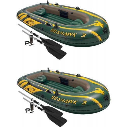 인텍스 Intex Seahawk 3 Person Inflatable Boat Set with Aluminum Oars & Pump (2 Pack)