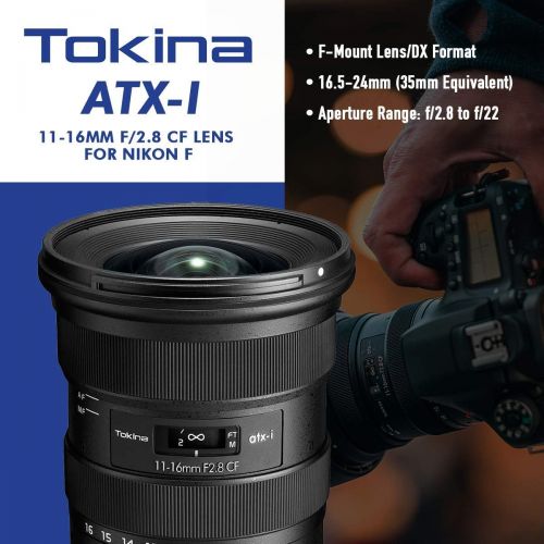  Tokina ATX-i 11-16mm f/2.8 CF Lens for Nikon F + Professional Camera Shoulder Strap, Medium Pouch Bag for DSLR Camera Lens, Table Top/Hand Grip Tripod, UV Filter & Deluxe Cleaning
