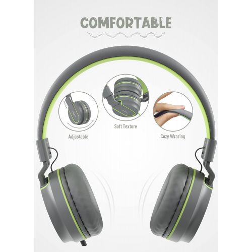  [아마존베스트]Ailihen I35 Stereo Lightweight Foldable Headphones Adjustable Headband Headsets with Microphone 3.5mm for Cellphones Smartphones Iphone Laptop Computer Mp3/4 Earphones (Grey/Green)