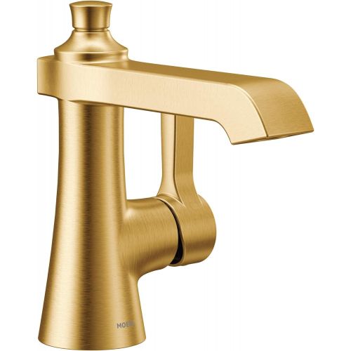 Moen S6981BG Flara One-Handle Single Hole Bathroom Faucet with Drain Assembly, Brushed Gold