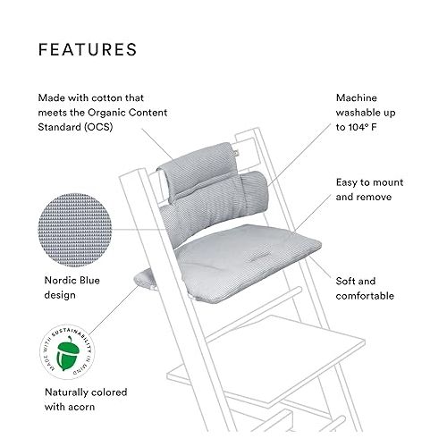 스토케 Tripp Trapp Classic Cushion, Nordic Blue - Pair with Tripp Trapp Chair & High Chair for Support and Comfort - Machine Washable - Fits All Tripp Trapp Chairs
