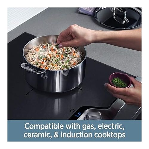  All-Clad D3 3-Ply Stainless Steel Dutch Oven 5.5 Quart Induction Oven Broiler Safe 600F Pots and Pans, Cookware Silver