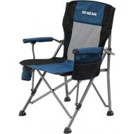 XGEAR Hard Arm Folding Camping Chair Beach Chair Lawn Chair for Adults with Breathable Back (Blue)