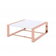 Acme Furniture 84480 Porviche Coffee Table, White High Gloss/Rose Gold