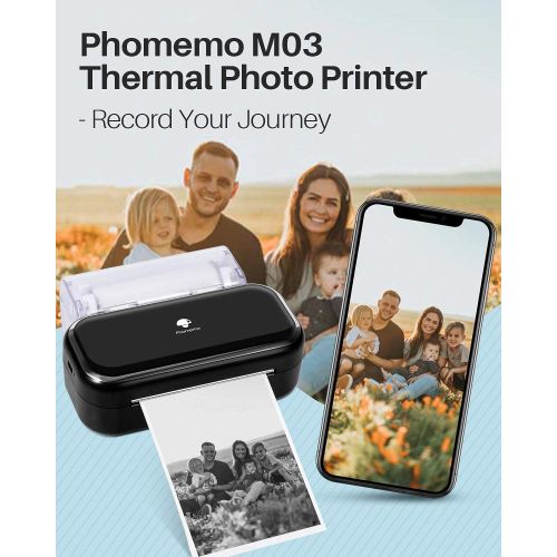  Phomemo M03 Notes Printer- Portable Printer Photo Printer with 3 Roll 2 Inch White/Transparent/Semi-Transparent Thermal Paper, Compatible with iOS + Android for Photos, Journalist,