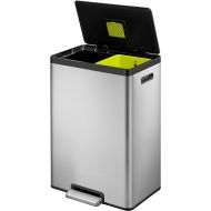 EKO EcoCasa II Dual Compartment Rectangular Kitchen Step Trash Can Recycler, (20L+20L), Brushed Stainless Steel Finish