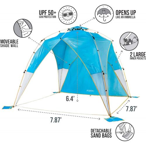  Lightspeed Outdoors Tall Canopy, Beach Shelter, Lightweight Sun Shade Tent with One Shade Wall Included