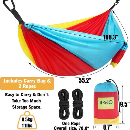  HappyPicnic Camping Hammock Single with 2 Tree Straps, Portable Hammock Lightweight Nylon Hammocks for Backpacking, Travel Hiking, Travel, Beach, Backyard - 3-Color