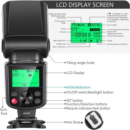 니워 Neewer NW645-N TTL Slave GN58 Camera Flash Speedlite, HSS 1/8000s with LCD Display Compatible with Nikon DSLRs D810/D800/D750/D700/D610/D600/D7500/D7200/D7100/D7000/D5500/D5300/D90