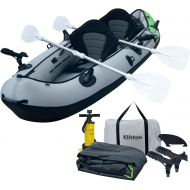 Elkton Outdoors Cormorant 2 Person Tandem Inflatable Fishing Kayak, 10-Foot with EVA Padded Seats, Includes 2 Active Fishing Rod Holder Mounts, 2 Aluminum Paddles, Double Action Pu