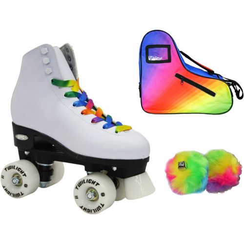  [아마존베스트]Epic Skates Epic Allure Twilight Rainbow LED Light Up High-Top Quad Roller Skate 3 Piece Bundle (Youth 1)