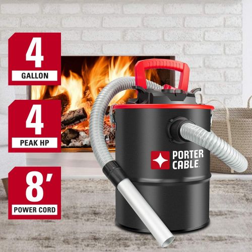  Porter Cable 4 Gallon Ash Vacuum, 4 Peak HP Ash Vac with Powerful Suction for Fireplaces, Wood Burning Stoves, Bonfire Pits, and Pellet Stoves PCX 18184 , Black