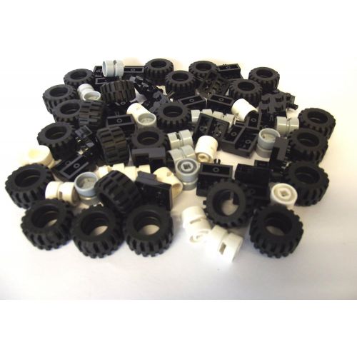  LEGO City - Wheel, Tire and Axle Set - Black, White, and Light Gray, 72 Pieces in Total