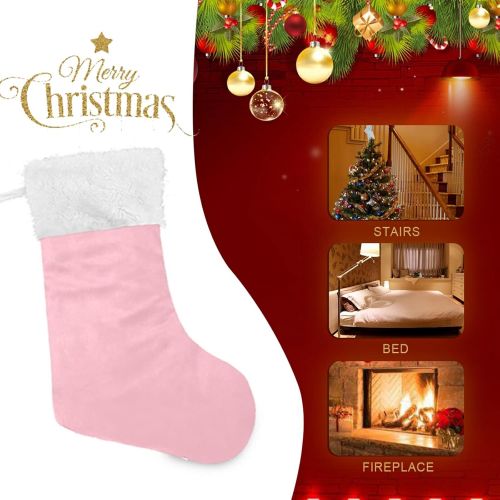  xigua 2 Pack Christmas Stocking, Plain Cherry Blossom Pink Xmas Stockings Fireplace Decoration Hanging Ornament 17.7 Inch
