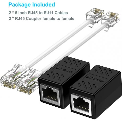  USonline911 PENGSHENG Ethernet to Phone Line Adapter, (2 Pack) Phone Line to Ethernet Adapter RJ45 8P8C Female to RJ11 6P4C Male Converter Adapter Cable - Black