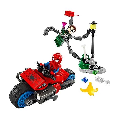  LEGO Marvel Motorcycle Chase: Spider-Man vs. Doc Ock, Buildable Toy for Kids with Stud Shooters and Web Blasters, 2 Marvel Minifigures, Super Hero Toy, Gift for Boys and Girls Aged 6 and Up, 76275