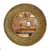 HUMAKEUP Large Round Bathroom Wall Mirror Retro European Hanging Mirror Feather Shape Decorative Mirror Gold Silver (Color : Gold)