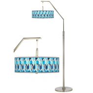 Blue Tiffany-Style Giclee Shade Arc Floor Lamp - Giclee Glow