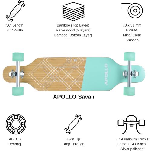  APOLLO Longboard Skateboards - Premium Long Boards for Adults, Teens and Kids. Cruiser Long Board Skateboard. Drop Through Longboards Made of Bamboo & Fiberglass - High-Speed Beari