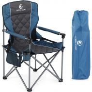 ALPHA CAMP Folding Camping Chair Oversized Heavy Duty Padded Outdoor Chair with Cup Holder Storage and Cooler Bag, 450 LBS Weight Capacity, Thicken 600D Oxford (Black & Blue)