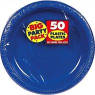 Amscan Big Party Pack Bright Royal Blue Plastic Plates | 7 | Pack of 50 | Party Supply