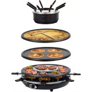 Syntrox Germany RAC-1350W-Waadt 4-in-1 Raclette Grill Fondue Hot Stone for 8 People Stainless Steel Design