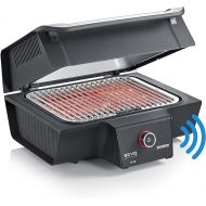 SEVERIN Sevo Smart Control GT Electric Grill with Lid, Smart Table Grill with App Control and OLED Display, Balcony Grill with Slow Cooking Option, Stainless Steel/Black, PG 8138