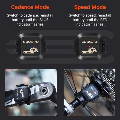  CooSpo Cadence and Speed Sensor, Bluetooth ANT+ Cycling Cadence Sensor Bike Speed Sensor, Wireless RPM Bicycle Cadence Sensor for Bike Computer/Rouvy/Zwift/Openrider/Peloton/Wahoo/