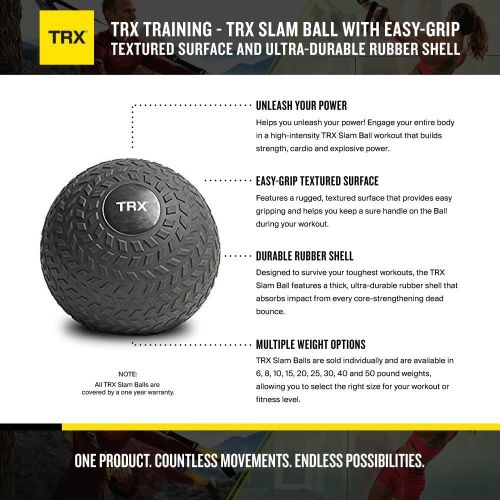  TRX Training Slam Ball, Easy- Grip Tread & Durable Rubber Shell